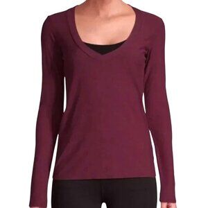 James Perse Maroon Burgundy V-Neck Cotton Modal French Terry Sweater Top M